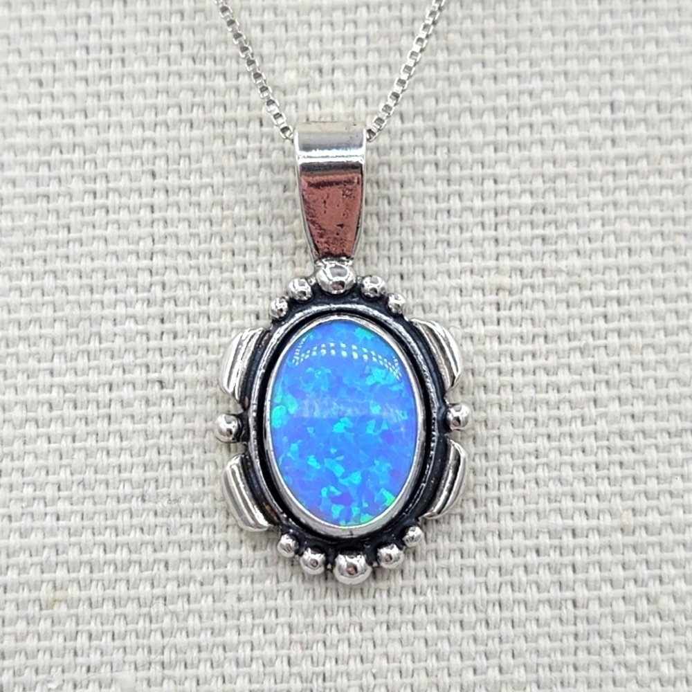 Silver 925 Opal Pendant Necklace #1527